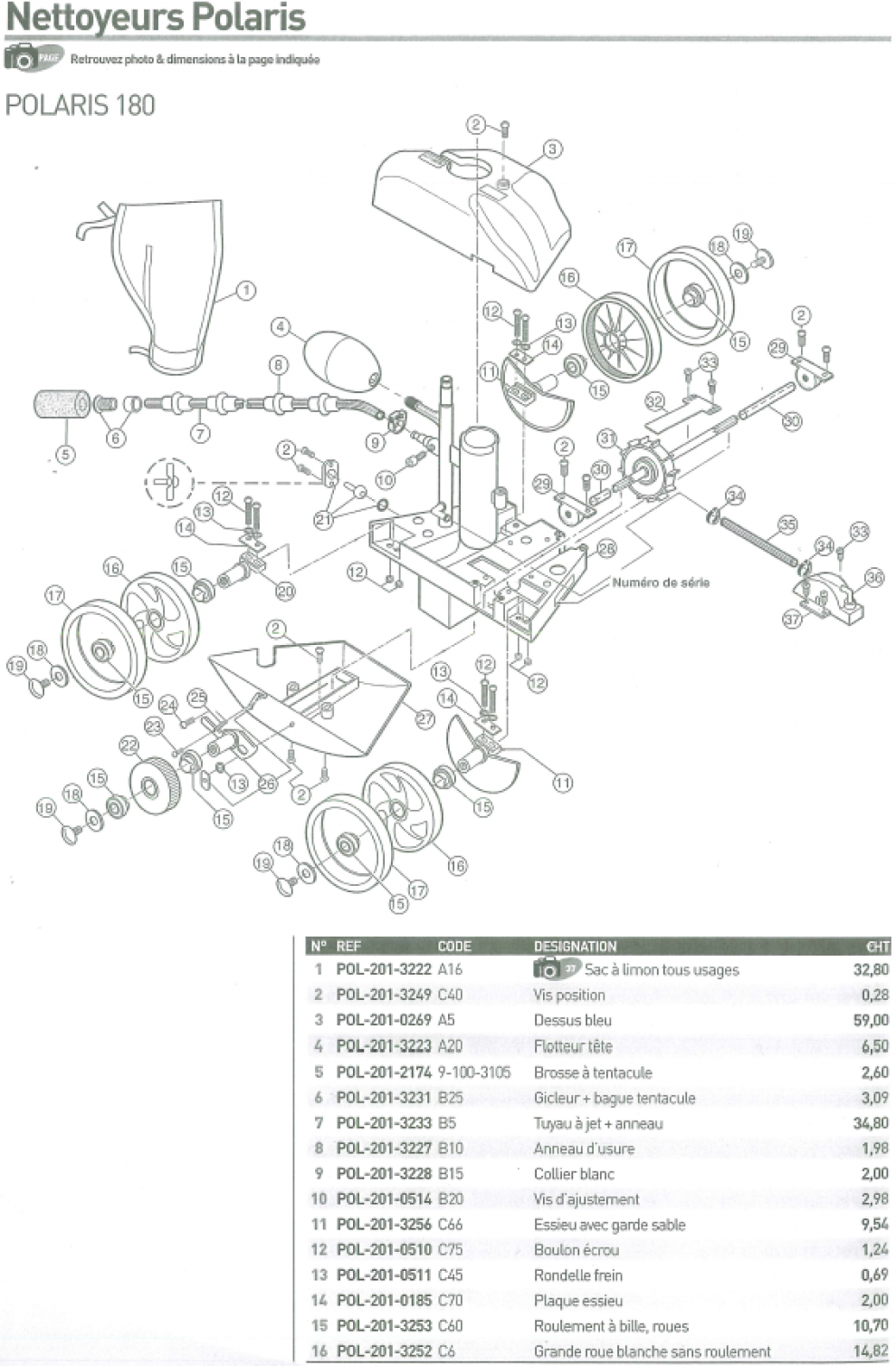 robot hydraulique polaris 180 pièces détachées