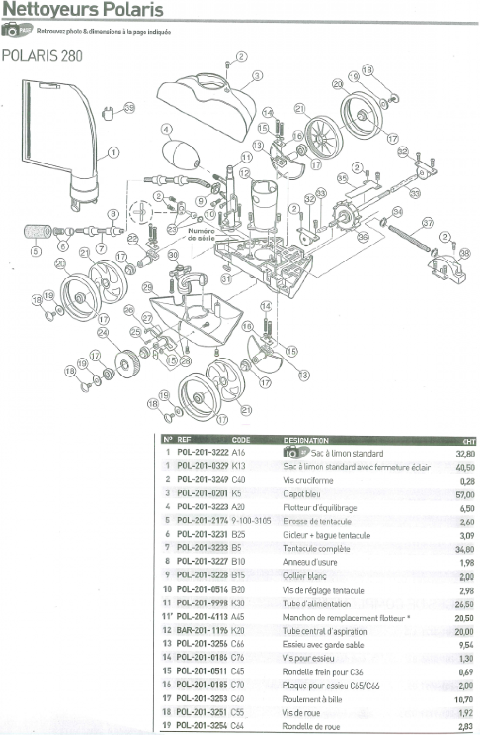 robot hydraulique polaris 280 pièces détachées