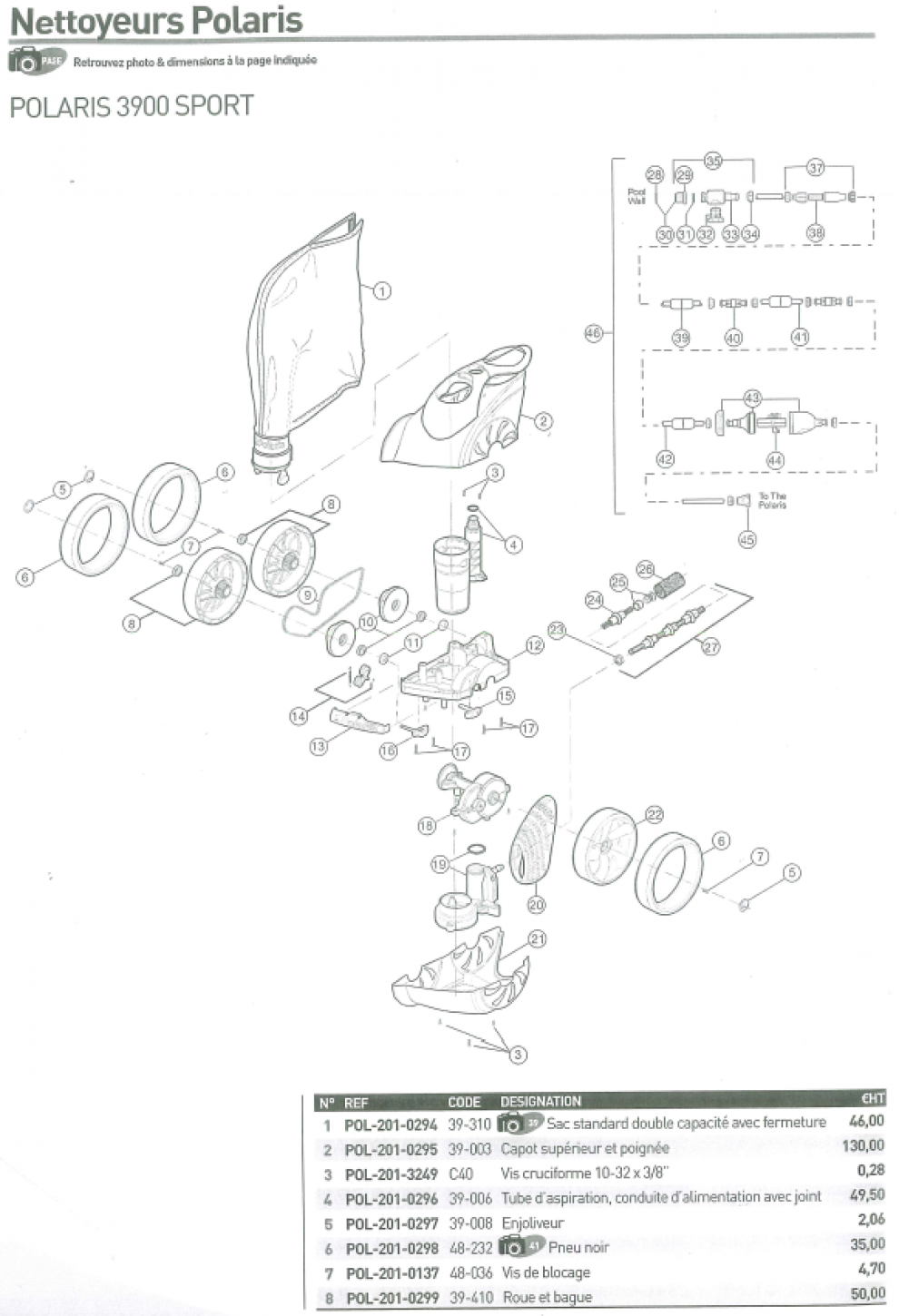 robot hydraulique polaris 3900 sport pièces détachées